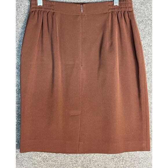 VTG Gianni Petite Mini Pencil Skirt 100% Wool Elastic Waist Slit Brown Women 10P - Picture 5 of 11